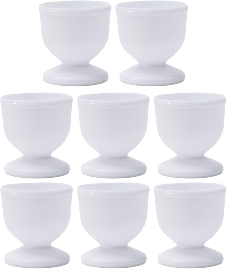 White Plastic Egg Cups Set 4 Pack 8pcs For Soft Or Hard Boiled Eggs Kitchen Breakfast Tableware - Image 1